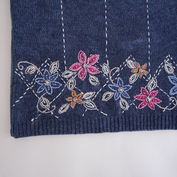 Vintage Blue Alfred Dunner Embroidered Floral Quarter Zip Sweater Grandmacore S - Picture 6 of 9
